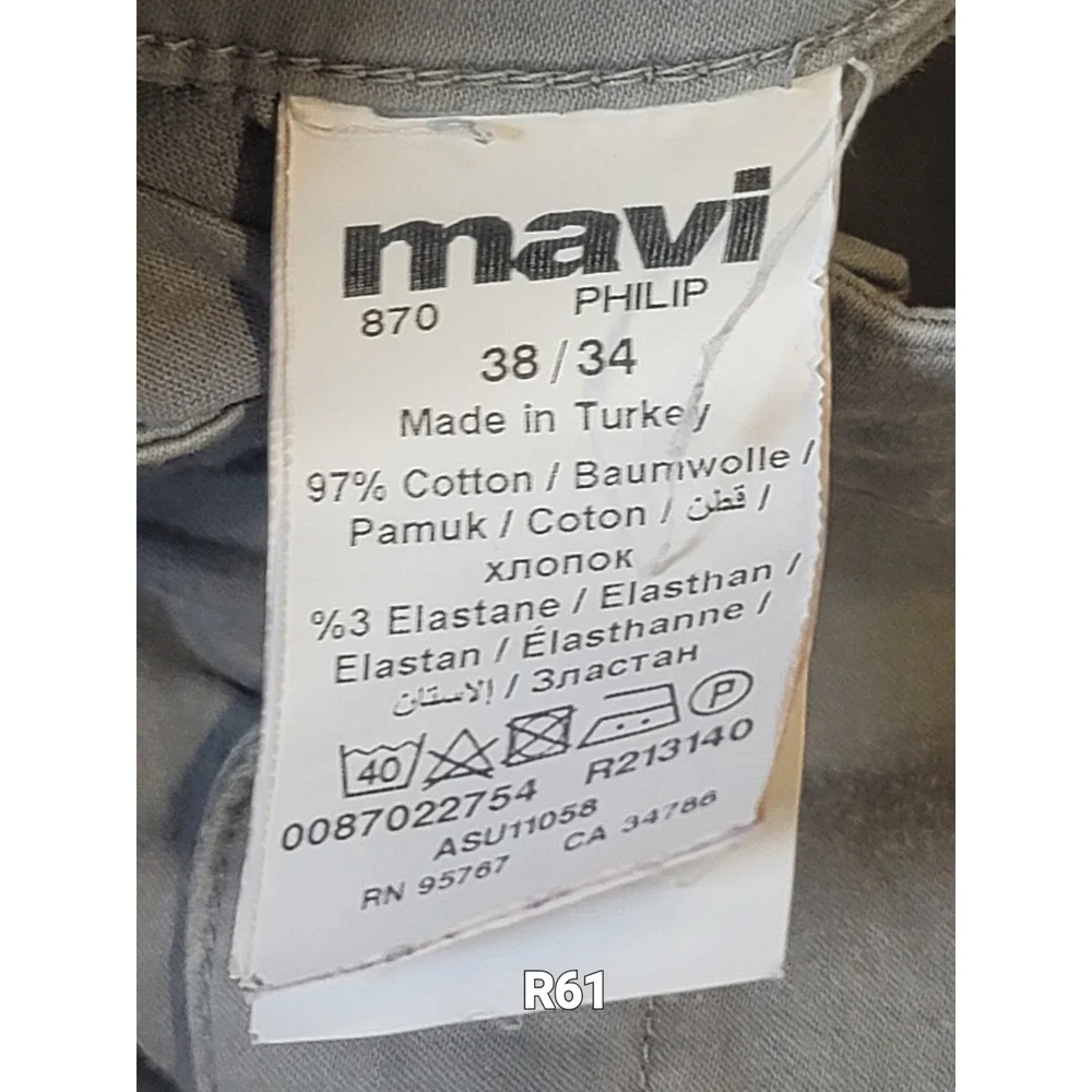 Mavi Philip Relaxed Straight Leg Pants Mens 38x33 Grey Chino Trousers Cotton